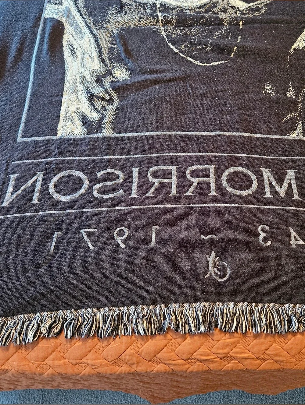 Jim Morrison VTG 90s Doors American Poet Lizard Woven Blanket Tapestry RARE